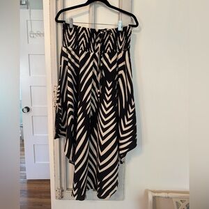 Black & Cream Asymmetrical Maxi Skirt - Smocked Waist